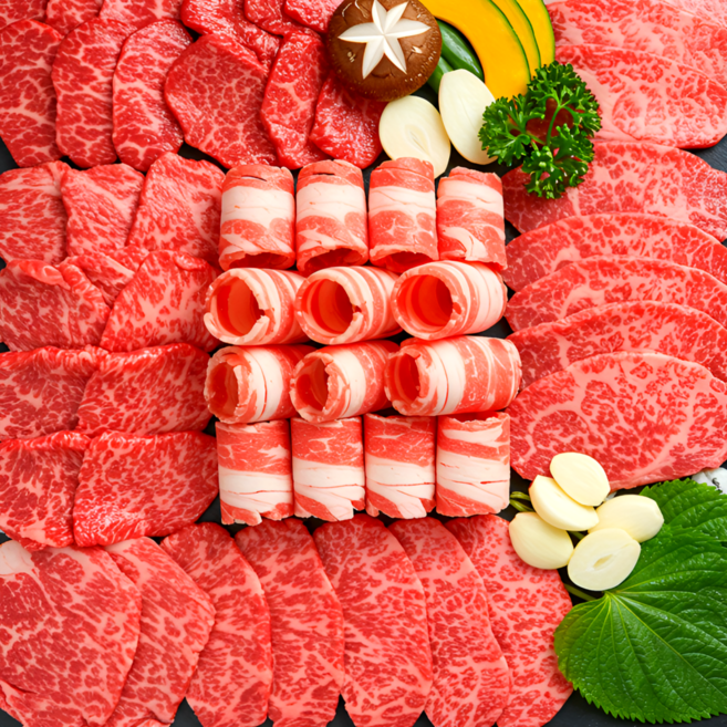 한국농수축산 소고기 1.2kg 모둠 황제갈비살 200g + 부채살 200g + 등심 300g + 토시살 200g + 우삼겹 300g + 허브솔트 스테이크소스, 1세트