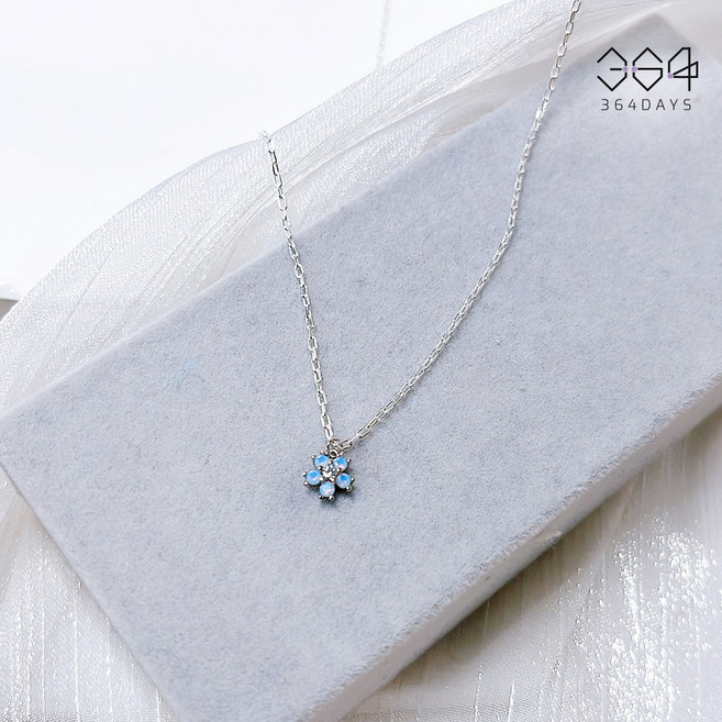 364days 925실버 네모필라 미니 꽃 목걸이 데일리 행운목걸이 탄생석 블루 오팔 은목걸이 체인길이 선택가능