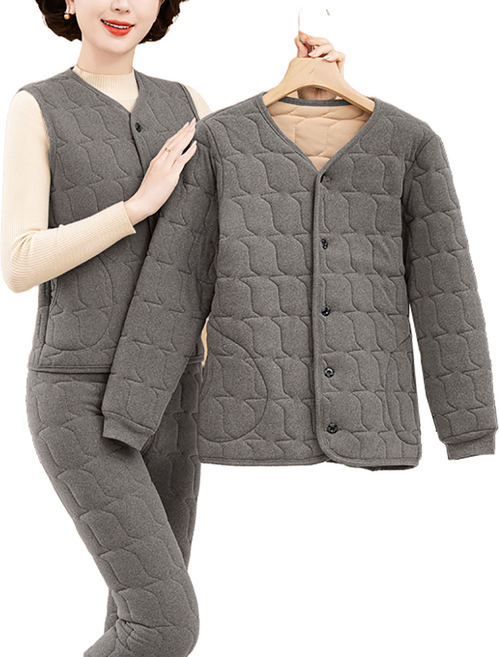 셀럽당 쓰리피스 보온 세트 중년 여성 겨울 패딩 코트 바지 엄마 투피스