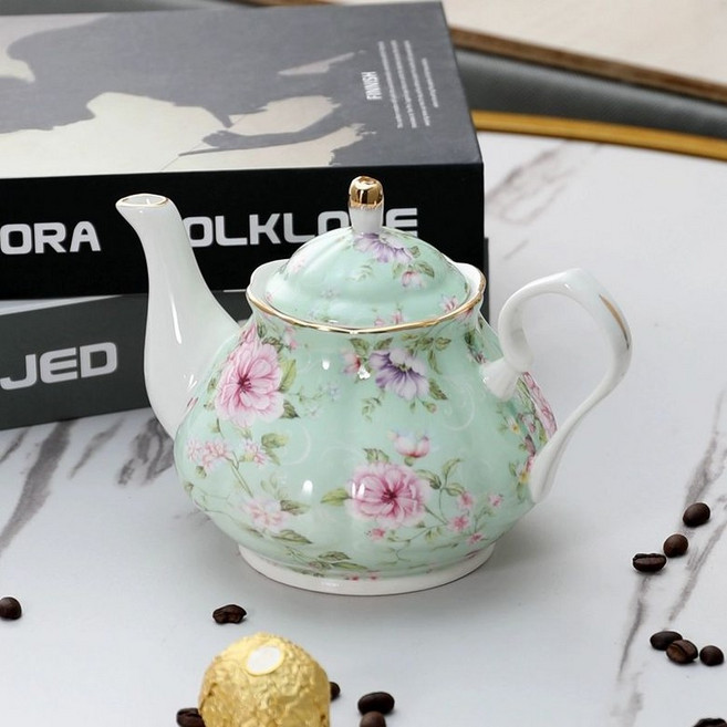 감성 티팟 차 다도구 티포트 주전자, 1개, 1ml, 도화 그린 소형 포트 500ml