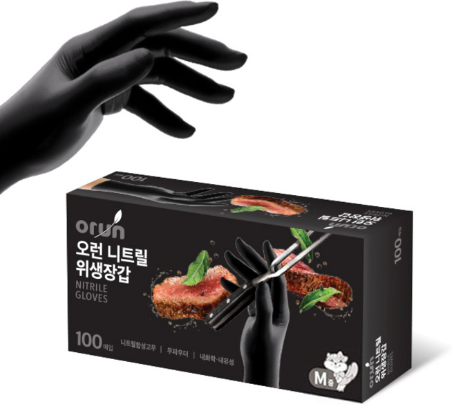 오런 니트릴 위생장갑 블랙 M, 중(M), 3개