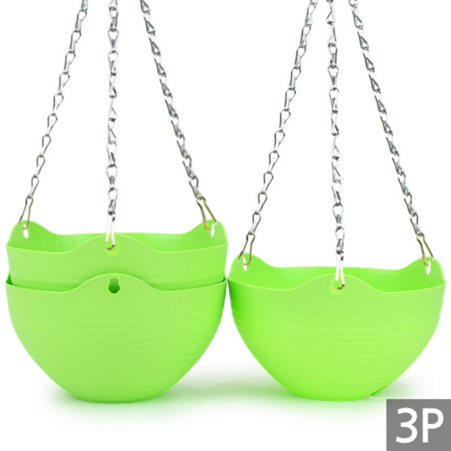 세인화분 칼라 체인 걸이화분 3P - 화분 걸이용 행잉 행긴 벽걸이, 3개, 칼라체인걸이화분(연두)