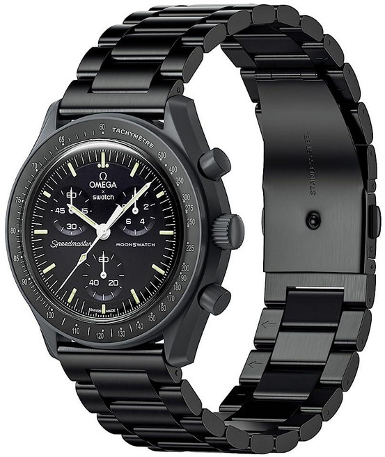 Moonswatch 워치용 밴드 오메가 X 스와치 문스와치 스피드마스터 등 20mm 시계와 호환되는 금속 스트랩 스와치 오메가 문스와치 스테인리스 교체 밴드(블랙), MoonsWATCH 시계 워치용 밴드, 오메가 X 스와, 블랙