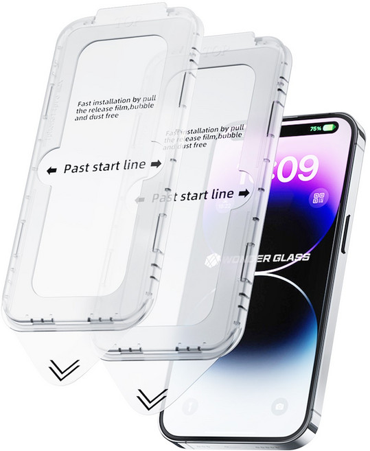 원더글라스 1초부착 이지 더스트 제로 풀커버 고투명 아이폰 강화유리 2매, 1세트