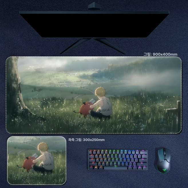 체인소맨 극장판 마우스패드 키보드패드 장패드 레제 덴지 마키마 아키 파워 코베니 굿즈, 3mm, 300x250mm, 14