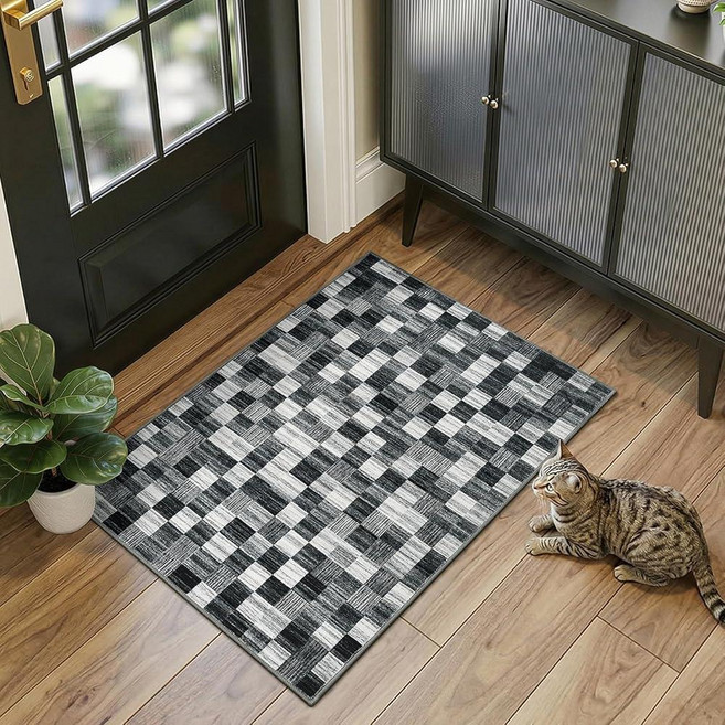 Terrug Black and White Checkered Rug for Entryway 2x3 Small Area Rugs Washable with Non Slip for