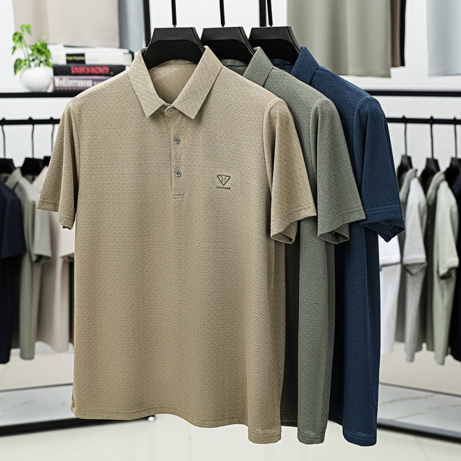 COLLAIRE 冰絲提花短袖POLO衫 男士壓紋