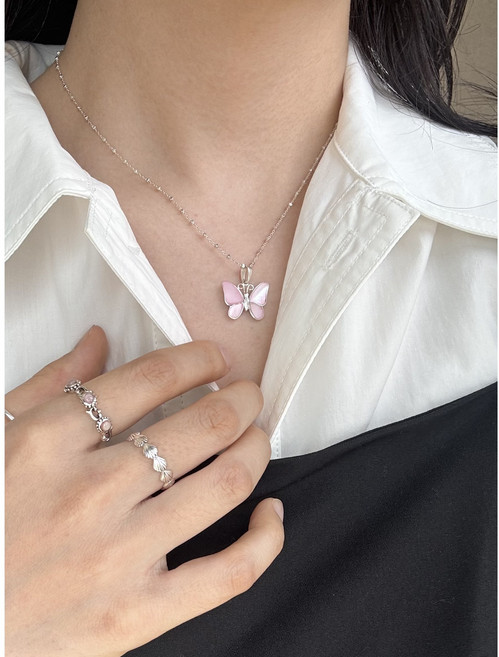 실버925 나비 원석 은 목걸이 자개 아발론 오닉스