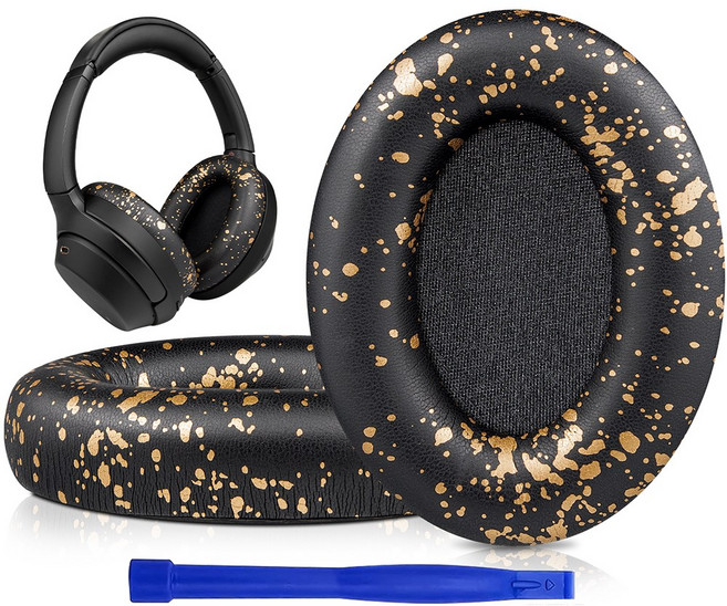 SOULWIT 교체용 이어패드-호환 모델 소니 Sony WH-1000XM3 (WH1000XM3) 오버이어 헤드폰 다양한 소재 가능 소음 차단 메모리 폼 두께 증가 1쌍, Protein Leather, Black+Gold, 1개