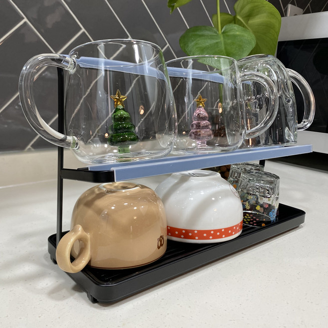 피앤도제 슬림 물 빠짐 컵 건조대 싱크대 트레이, 1개, 블랙, 2단