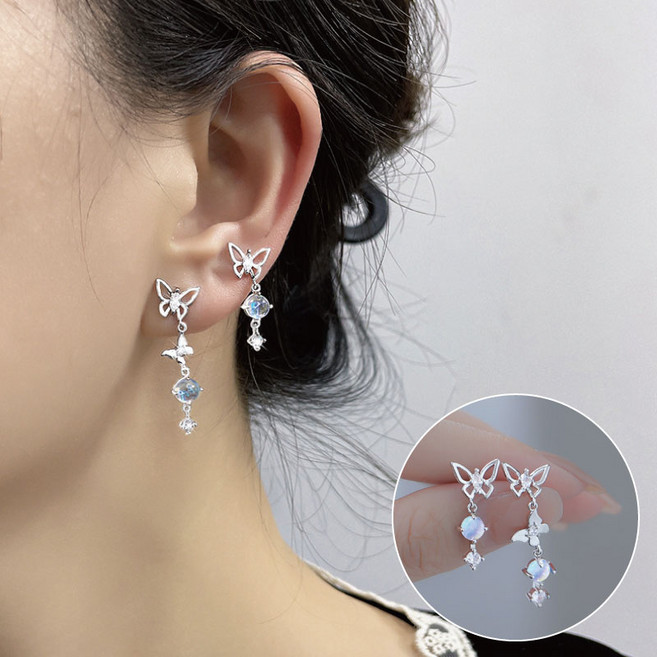 不對稱蝴蝶夾式耳環 免耳洞設計 簡約時尚