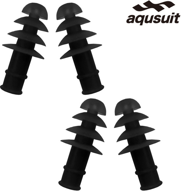 국내생산 아퀴스트 수영 실리콘 귀마개 소음방지 이어플러그 4단 4P 세트, 1개, 블랙