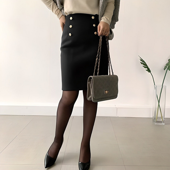 네모엔룩 여성용 금장버튼 스커트