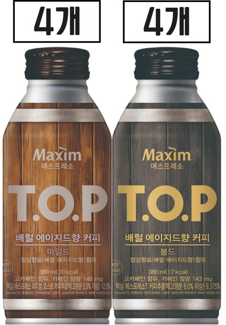 동서 맥심 티오피 배럴 에이지드향 캔커피 음료 2종 각 4개씩(마일드+볼드), 8개, 380ml