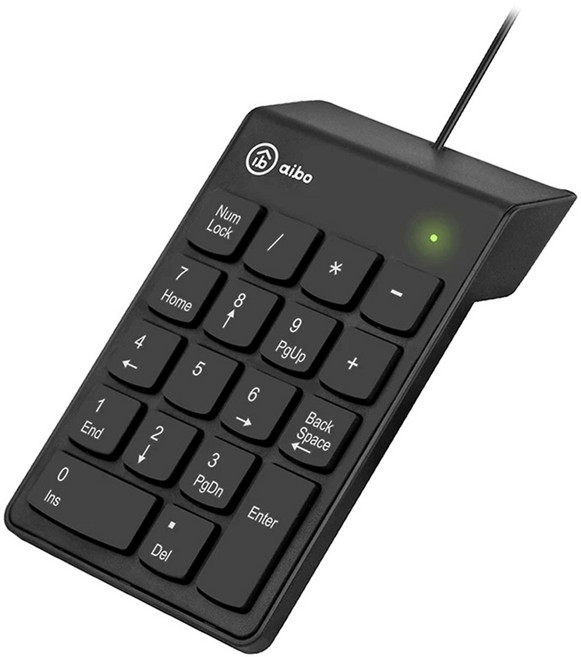 aibo 18鍵 USB薄型數字鍵盤 LY-ENKBM1 隨插即用 回彈力佳, Black, 巧克力鍵盤