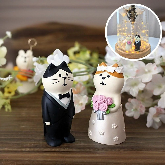신랑신부 피규어 세트 고양이 웨딩 결혼식 미니어처koo5+8UHa