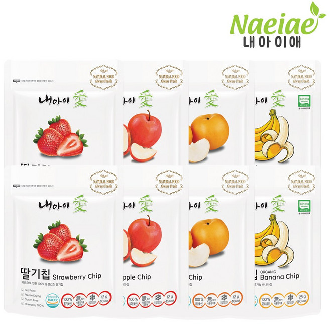 [내아이애] 아이과자 간식 동결건조 과일칩 8종 세트, 1세트, 122g