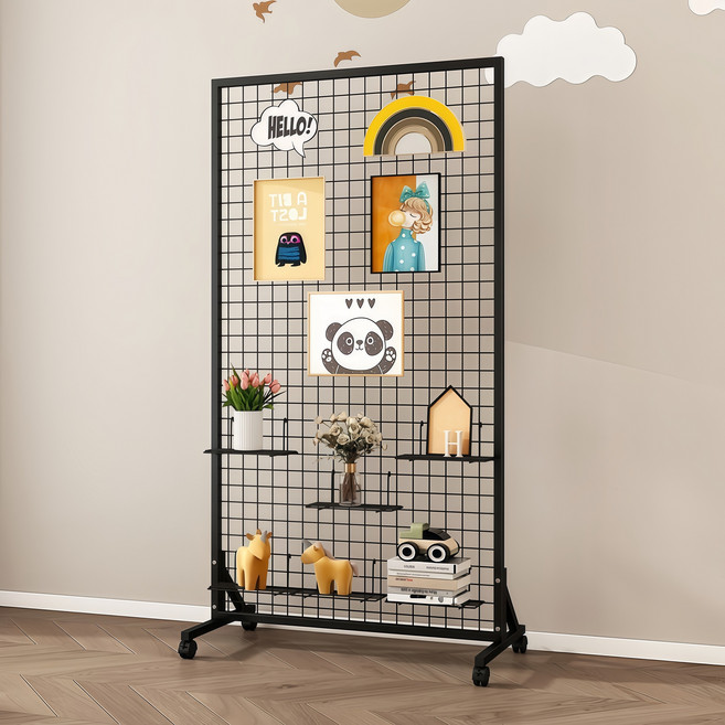 YAPOGI 다용도 메쉬망 격자 선반 이동 선반 이동 진열대 타공판 메쉬망 진열대, 블랙, 1개
