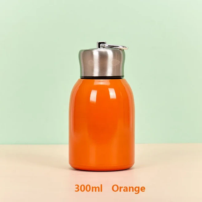 300ML 미니 보온병 머그잔 스테인레스 스틸 커피 진공 플라스크 휴대용 리프팅 링 여행 워터 컵 열, 01 300mL, 01 Orange