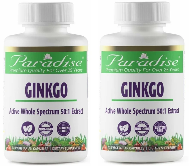 Paradise Herbs Ginkgo Biloba 파라다이스 허브 징코 빌로바 은행나무 잎 추출물 120정 2팩 - 쿠팡