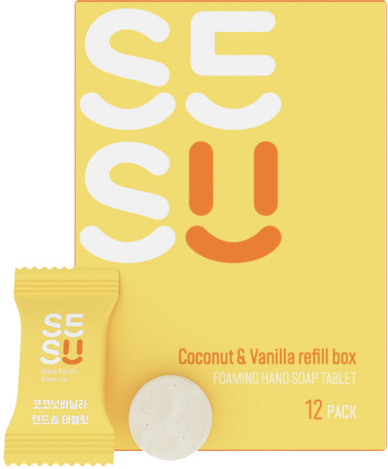 세수 타블렛 핸드워시 손세정제 리필팩 코코넛바닐라, 12개, 250ml