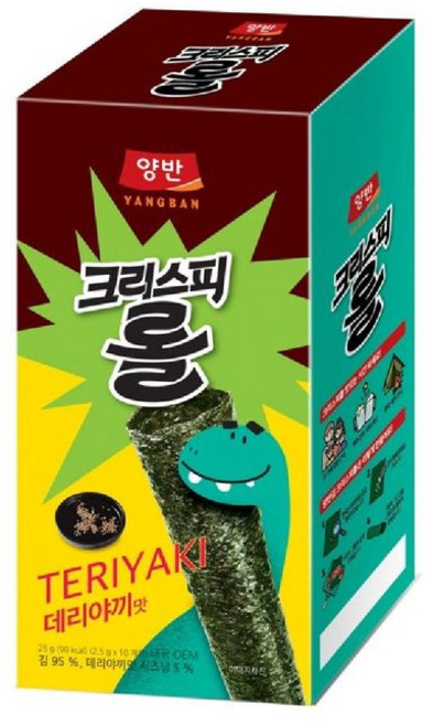 양반 김스낵 크리스피롤 데리야끼, 25g, 12개