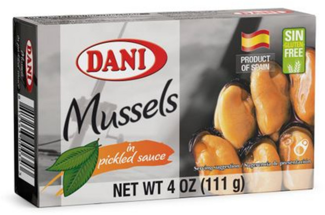 다니 홍합 (25개 팩) 피클 소스 (에스카베체) 통조림 1 Dani Mussels ( Pack of 25 units ) in Pickled Sauce ( Escabeche) Ca, 1개, 111g