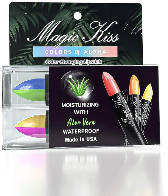 Magic KISS 키스 색상 변경 매트 립스틱 세트 오래 지속되는 영양 입술 모이스처라이저 매직 온도 립밤 알로에 베라 PH 포함 미국 제조 (2팩 - 그린 & 블랙), 2팩 - 스플릿 B 마젠타/골드 & 그린/블루