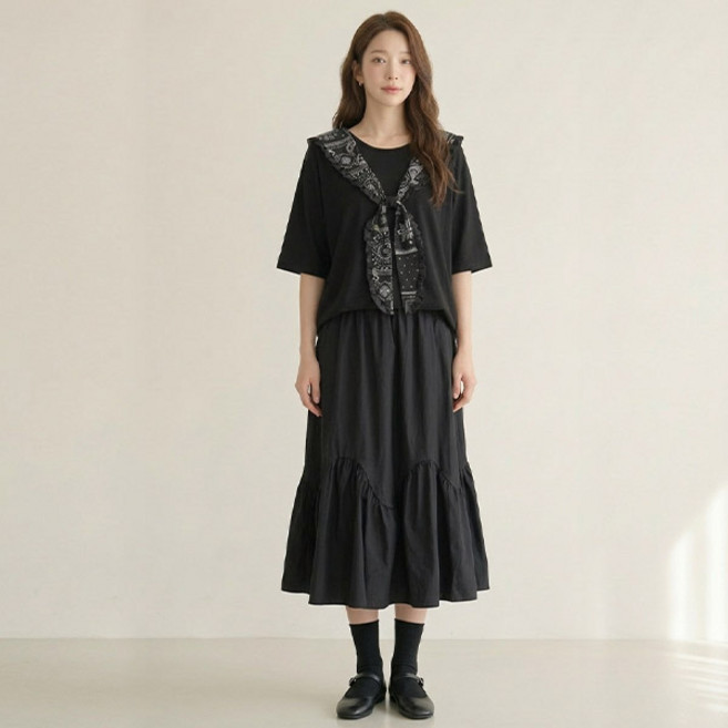 드마엘 조젯 A라인 밴딩 프릴 캉캉 롱스커트 (2color)+델로나