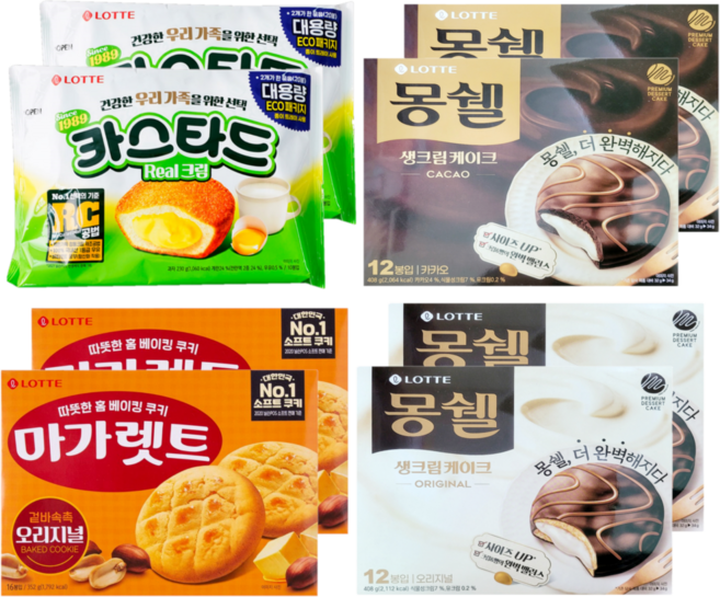 [본사직영]롯데제과 마카몽(마가렛트+카스타드+몽쉘2종)4곽 SET, 2세트, 1.398kg