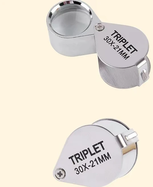 금속 접이식 30배율 미니 휴대용 고화질 보석 스탬프 동전 식별 확대경, 01 실버