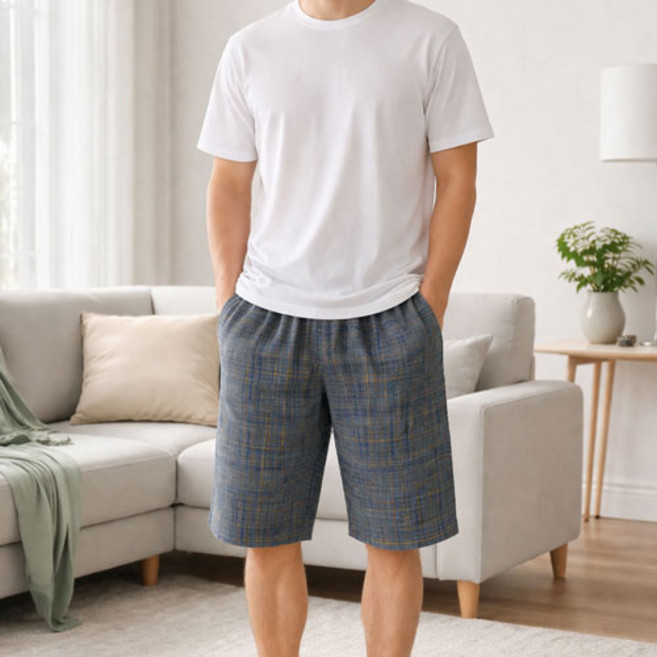 블링푸루 트라이 남성 여름 시원한 선염 5부 주머니 냉감 파자마 반바지 잠옷바지 실내복 J04