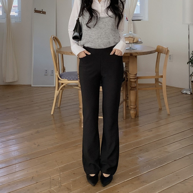 앤샵 여성용 롱 숏 기장선택 슬림 부츠컷 슬랙스 밴딩 팬츠 키작녀 키큰녀 카시아