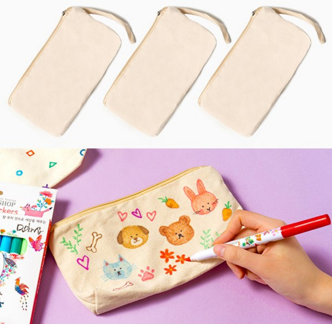 아이베이비아트 무지파우치 꾸미기파우치 (무료배송) 캔버스천 파우치/염색놀이, 3개
