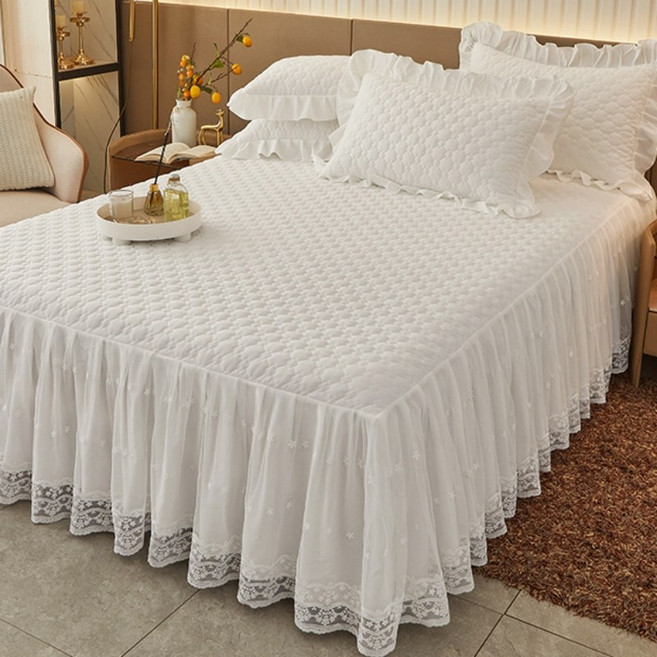 레이스 침대커버 스커트 누빔 오렌지베딩 퓨어스킨