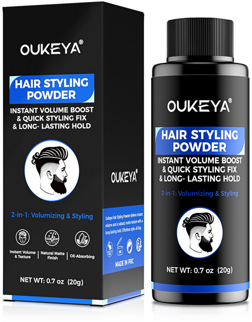 OUKEYA 남성용 헤어 스타일링 파우더 피지 흡수 & 단시간 지속력, 1개, 20g