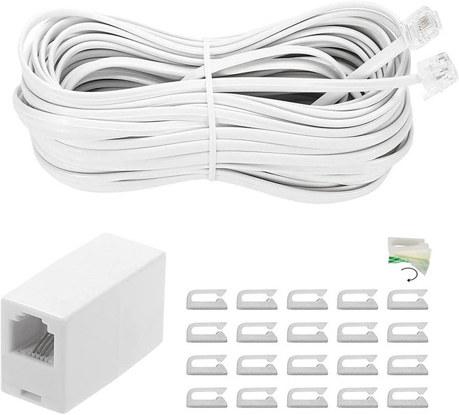 전화선 연장 케이블 연장케이블 팩스선 전화선연장 하얀색, RJ11 6P4C, 10m