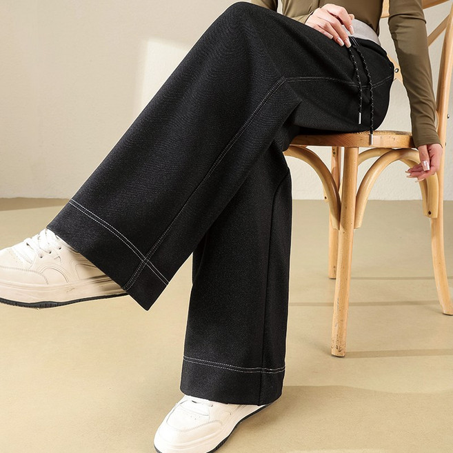 Larkin 여성 가을 겨울 하이웨스트 와이드 청바지 데일리룩