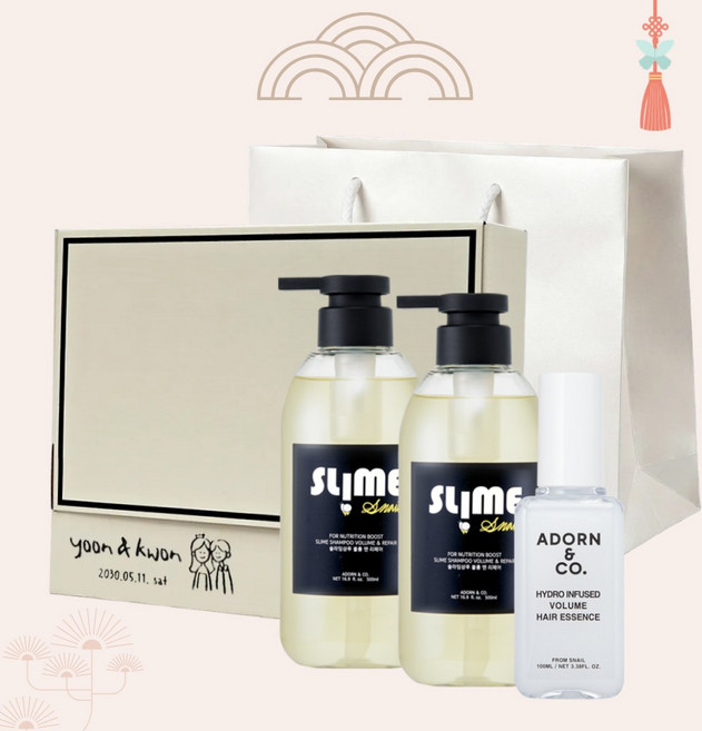 슬라임 단백질 리페어 샴푸 2개 + 볼륨 헤어 에센스 선물세트 + 쇼핑백 설 명절 선물, 1세트
