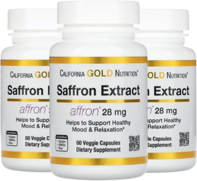 2+1캘리포니아골드뉴트리션 CGN 사프란 추출물 애프론함유 28mg 60베지캡슐 스티그마 암술머리 샤프론 크로커스 사티부스 Affron, 3통, 60정 - 쿠팡