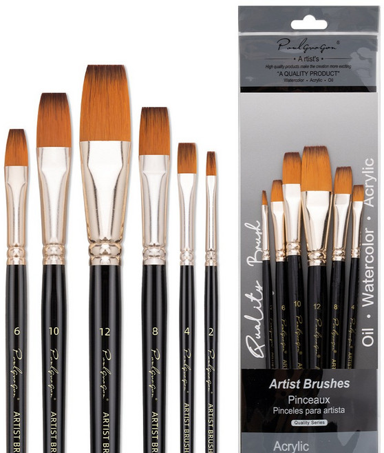 BVIEW STUDIO 아티스트 유화 아크릴 수채화 붓 미술 브러쉬 평붓 6종 세트, 1세트, 6P