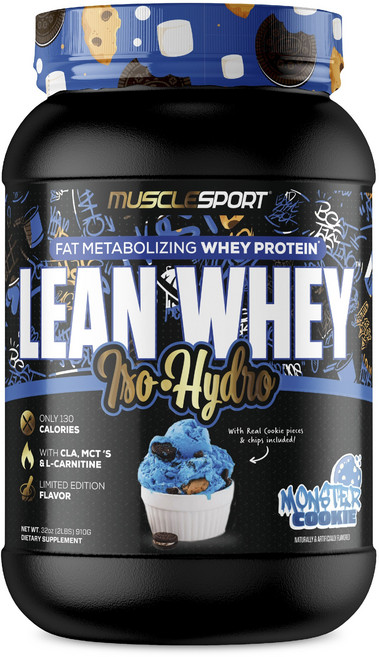 MUSCLESPORT Lean Whey 分離水解 Monster 餅乾口味, 1個, 910g