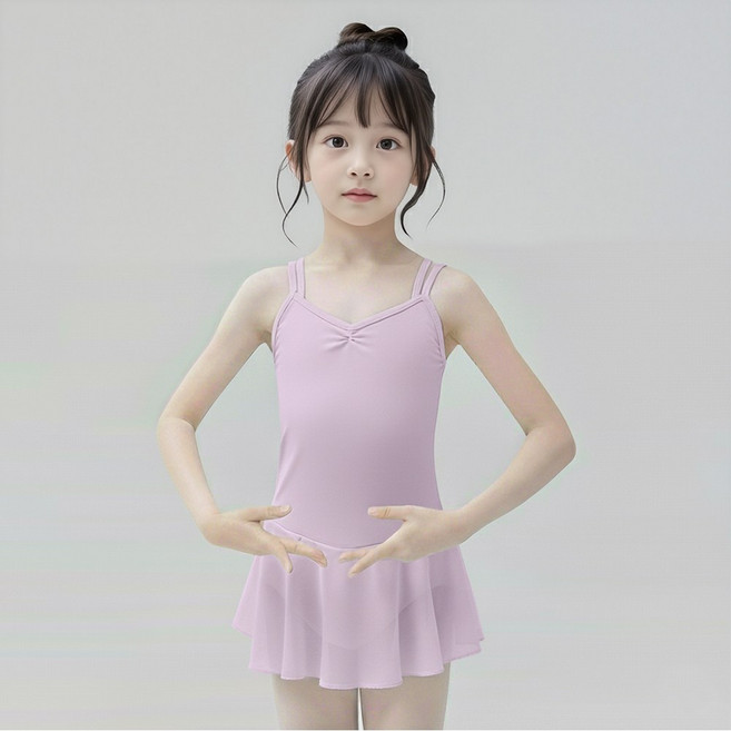 10위 - [에스투에이] 국산 포라인 쉬폰 유아 여아 초등 주니어 일체형 원피스형 치마 레오타드 어린이 스커트 발레복