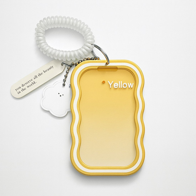 말랑구미 실리콘 스프링 스트랩 카드홀더 아이돌 탑로더 포토카드 교통카드 케이스 학생증 키링, 1개, 옐로우