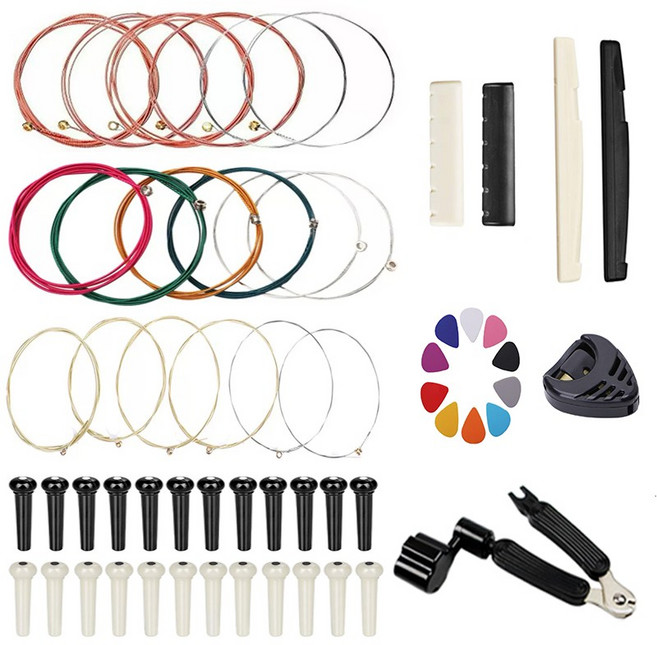 케이투엠 기타 줄 컬러 스트링 브릿지 핀 너트 새들 리무버 줄감개 피크 케이스 조합 세트, 1개