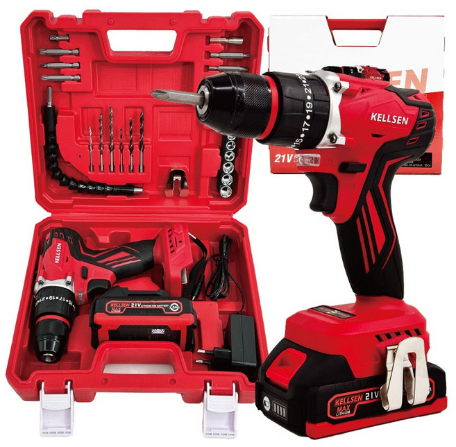 켈슨 21V 무선 전동 드릴 배터리 2개 세트, 1개
