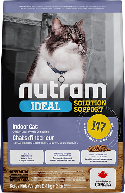 紐頓 Nutram I17 專業理想系列 室內化毛貓+燕麥 貓飼料, 5.4kg, 1包, 雞
