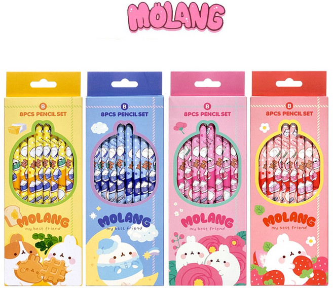 몰랑이 연필 연필8본입, 4개입(진핑크+연핑크+옐로우+블루)