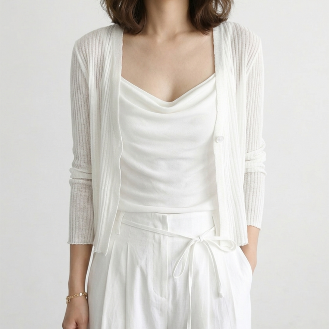 다미타니 드레이프 나시 가디건 세트 시스루 골지 썸머 투피스 OCZ1053