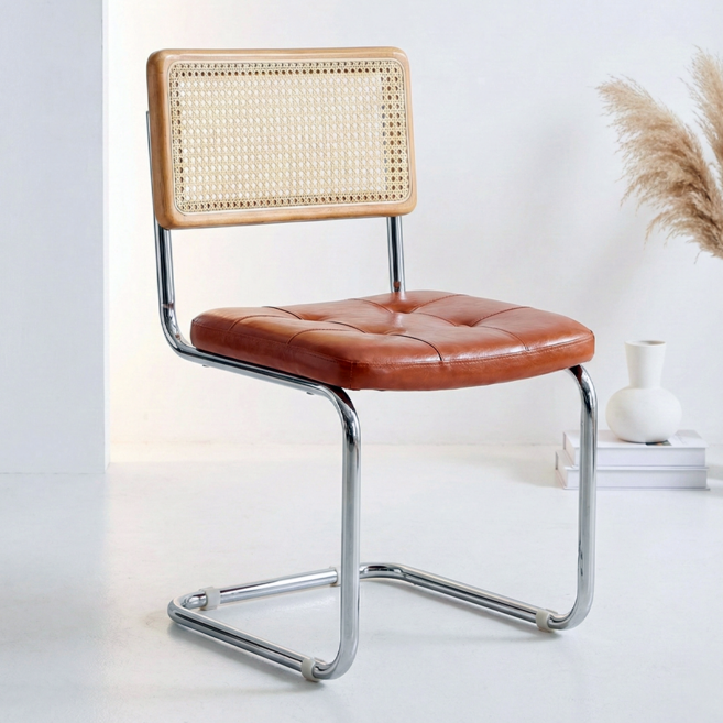 피피포피 바터 라탄 가죽 의자 세스카 체어, 1개, 브라운